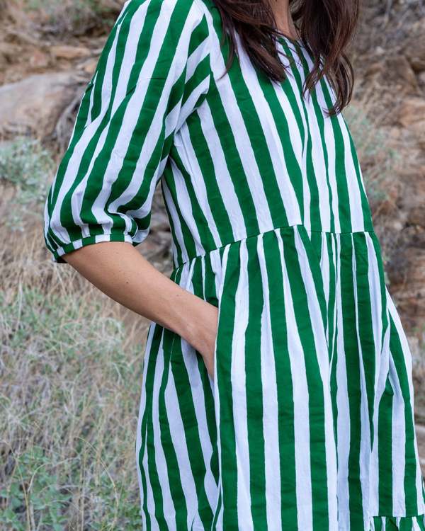 SZ Blockprints Gaia Dress ストライプワンピース S SZ Blockprints Gaia Dress - Garden Green | Garmentory
