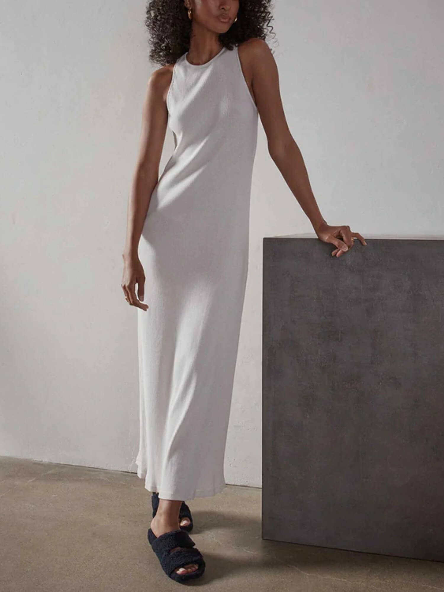 James Perse High Neck Rib Tank Dress - Oyster | Garmentory