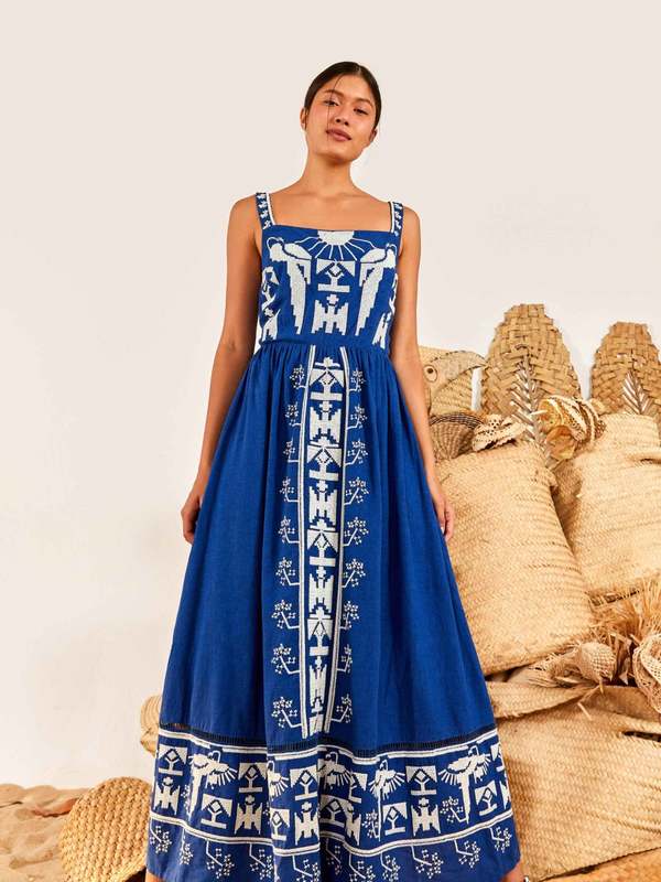 tory burch eyelet embroidered dress Artisan Scarf Dress in Solid Santorini