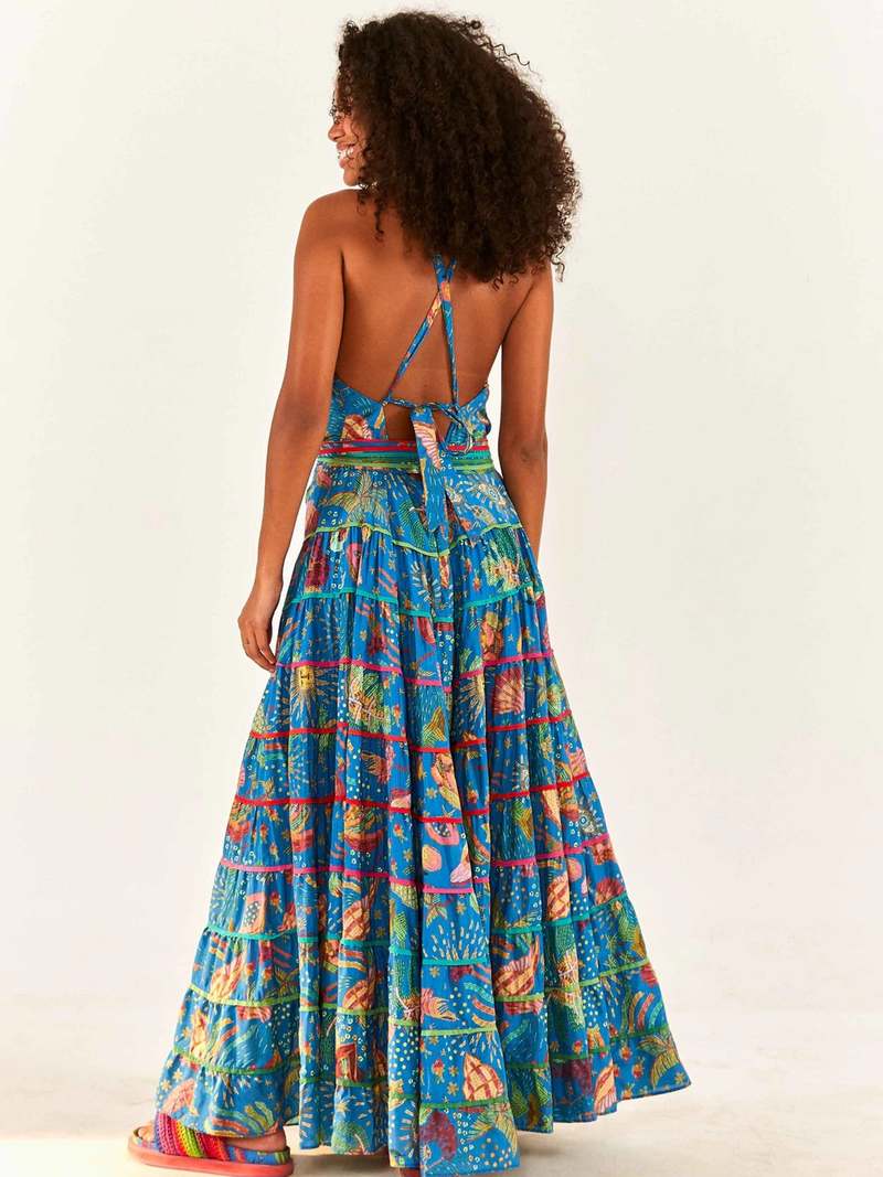 knee length dresses for ladies Ocean Tapestry Green Maxi Dress  The RiverLane