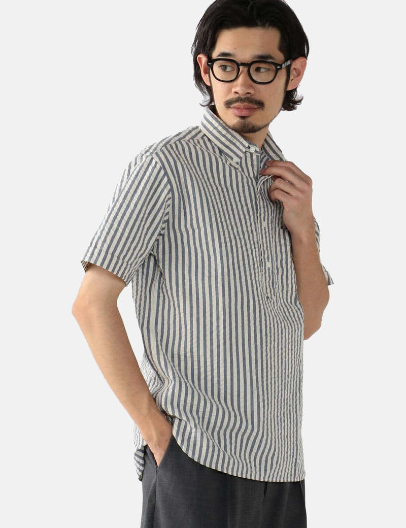 ■朝日太郎■　BEAMS PLUS　B.D. Short Sleeve Beams Plus Men's B.D. Pullover Short Sleeve Chambray Shirt