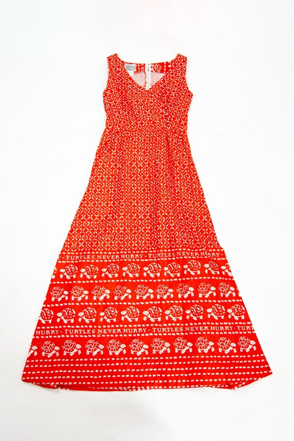 70s turtle print orange hawaiian maxi | Garmentory