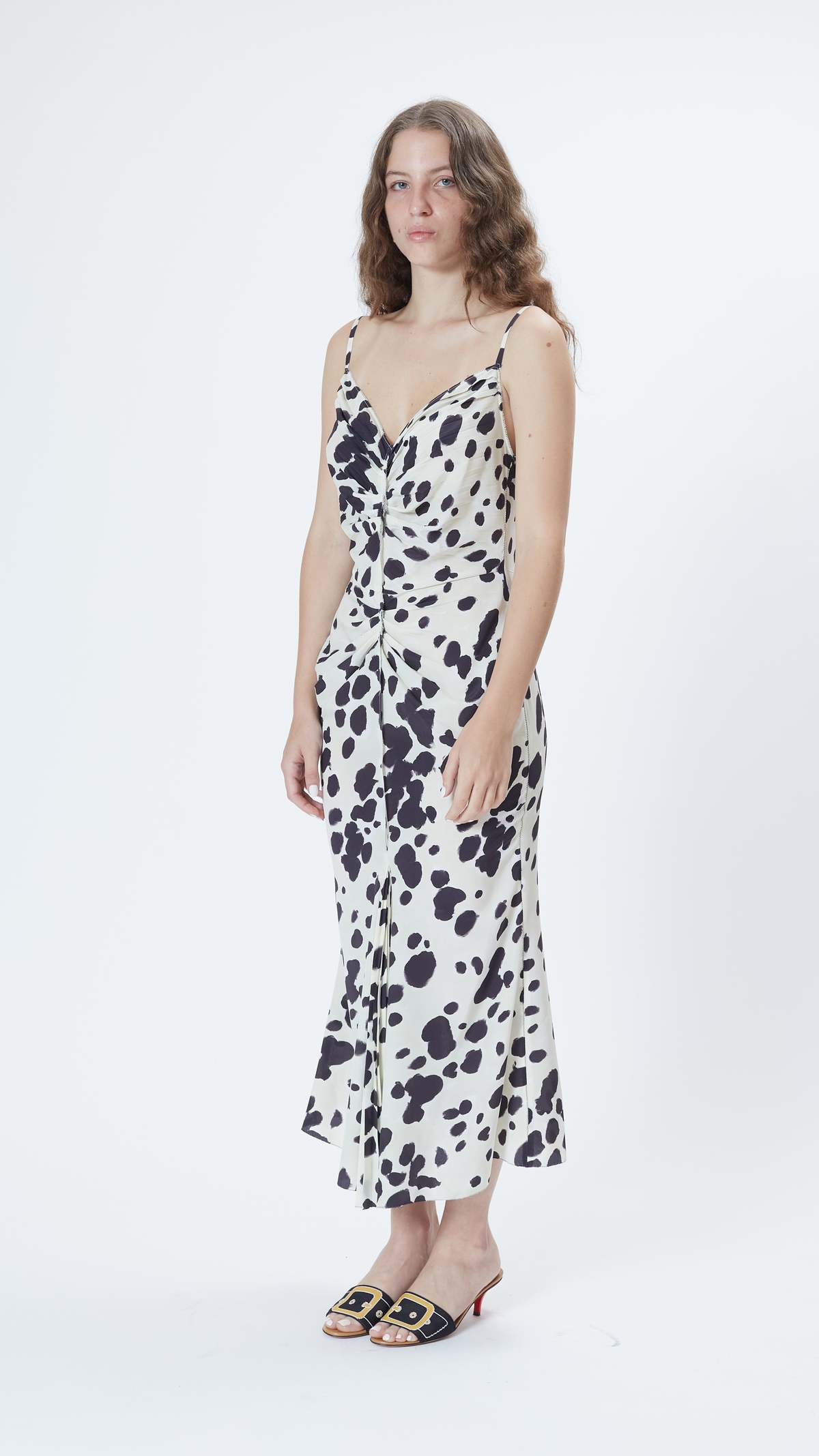 Marni Pop Dots Print Silk Crepe Dress - Antique White
