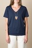 Handvaerk V Neck Tee In Dark Navy - Thumbnail 1