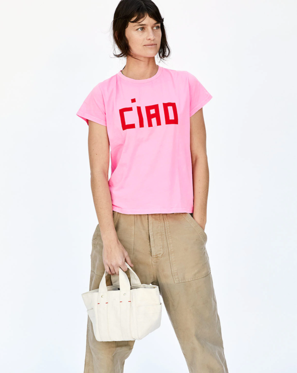 Clare V. Classic Tee Neon Pink W/Poppy Block Ciao XL