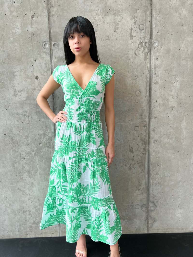 Felicite Cotton Gauze Smocked Dress Green Palm Garmentory