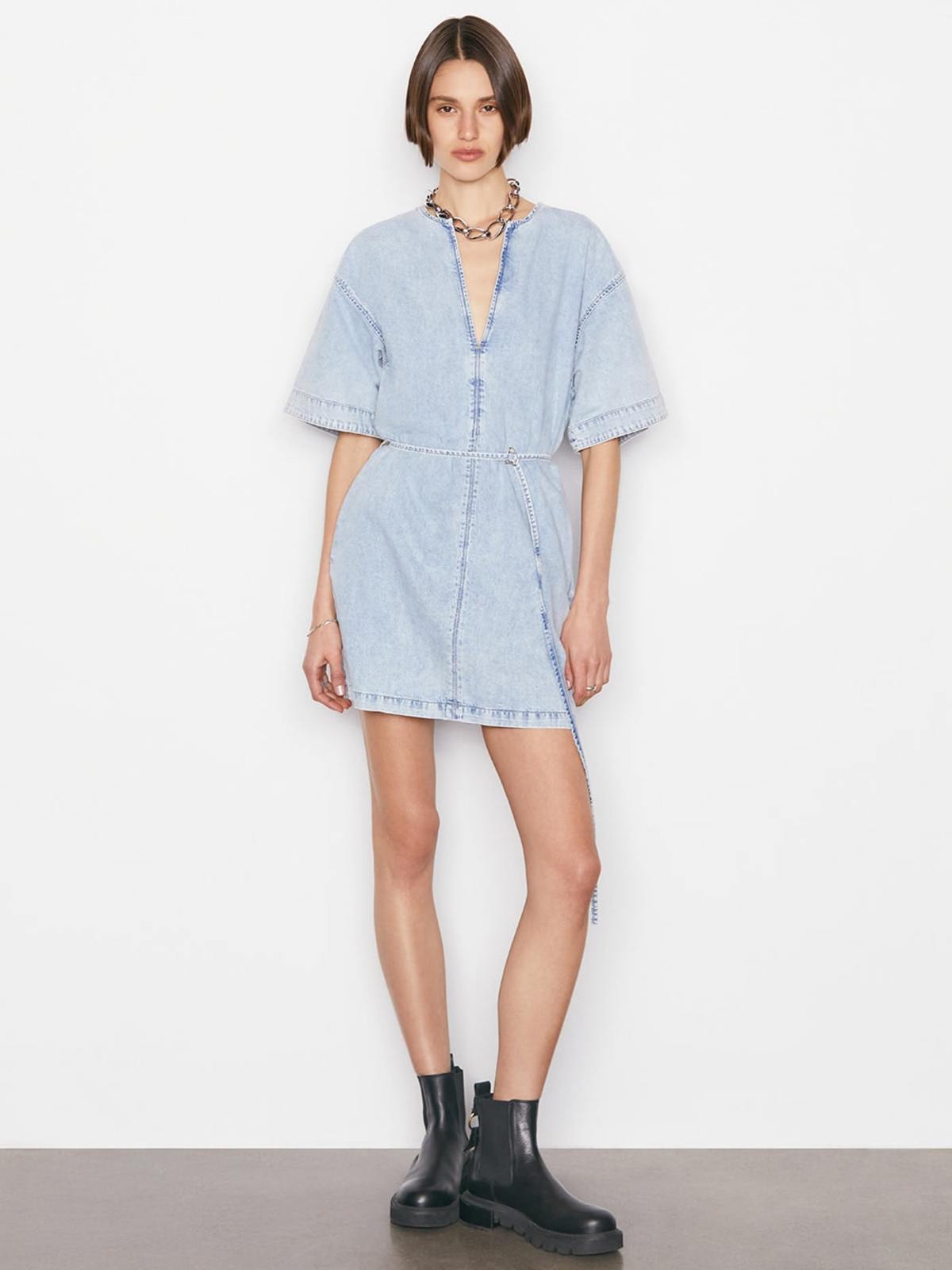 women denim mini dress Graylee Halter Denim Mini Dress