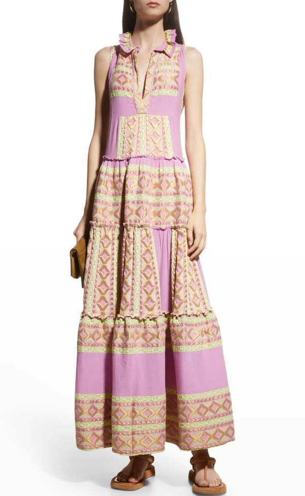 Lace The Label Embroidered Tiered Maxi Dress - Lilac | Garmentory
