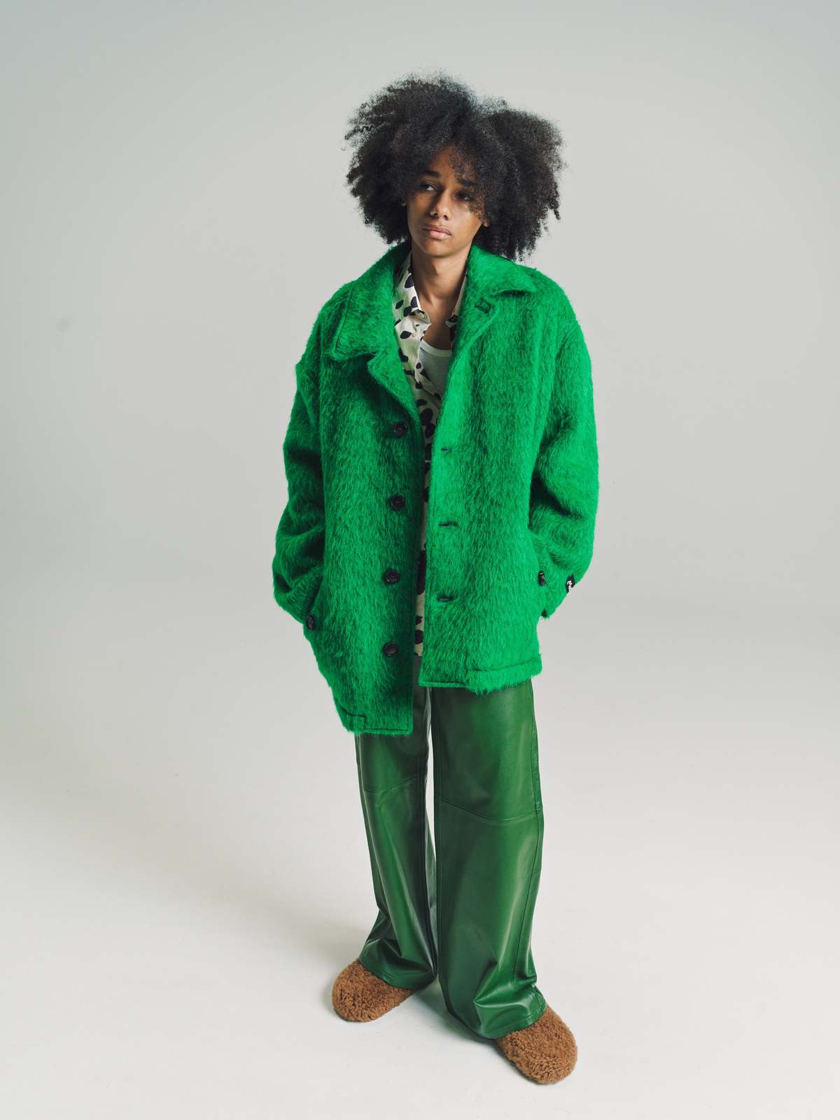 Marni Mohair Ratine Check Cuban Coat - Green | Garmentory