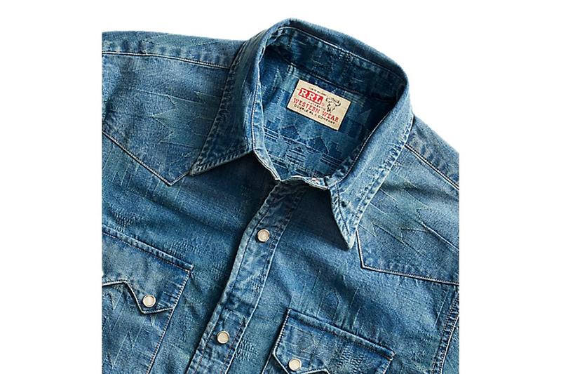 RRL Denim Jacquard Sawtooth Western Fairlee Wash Shirt - Indigo 