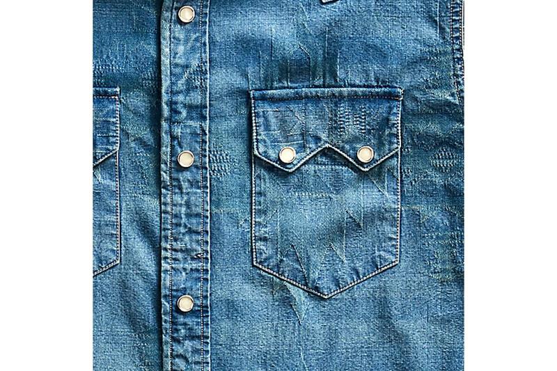 RRL Denim Jacquard Sawtooth Western Fairlee Wash Shirt - Indigo 