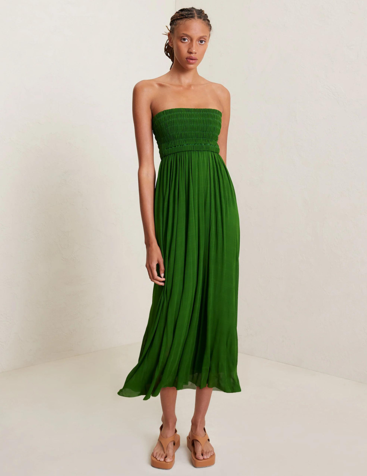 slim fit dress slacks A.L.C. Women's Bianca Strapless Pleated Maxi Dress in Riviera, Size 12 main image 1