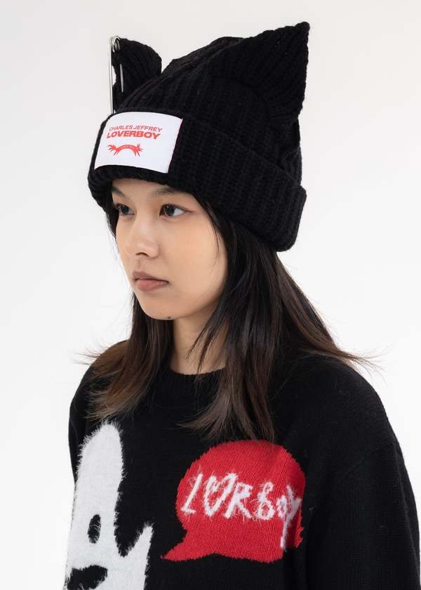 Charles Jeffrey CHUNKY PUNK EARS BEANIE - Black | Garmentory