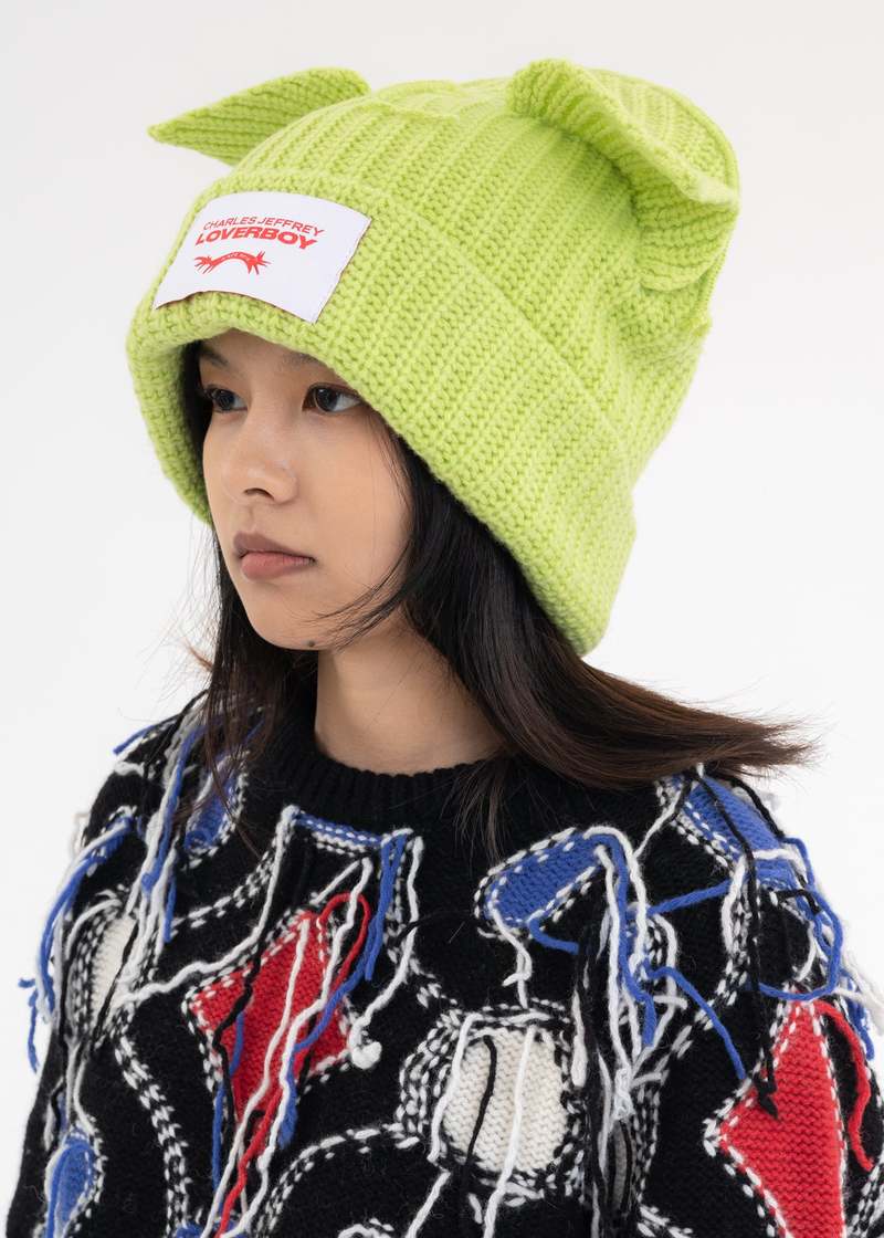 Charles Jeffrey LOVERBOY Black Supersized Chunky Ears Beanie