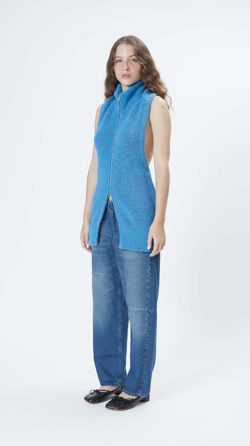 トップス maison margiela back slit knit Maison Margiela Zip Open Back Sweater - Blue Stripes
