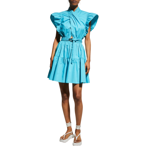 Derek Lam Finn Ruffle Wrap Dress - Peacock Blue | Garmentory