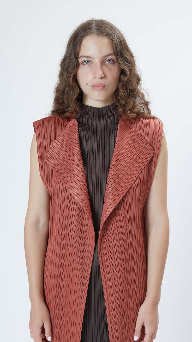 Pleats Please by Issey Miyake June Monthly Colors Vest Brown