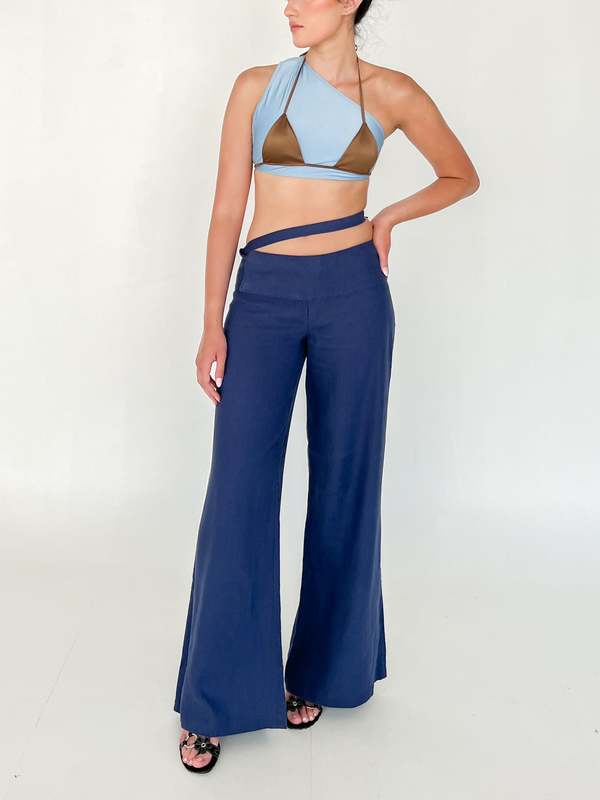 Linen Wrap Pants Navy Garmentory