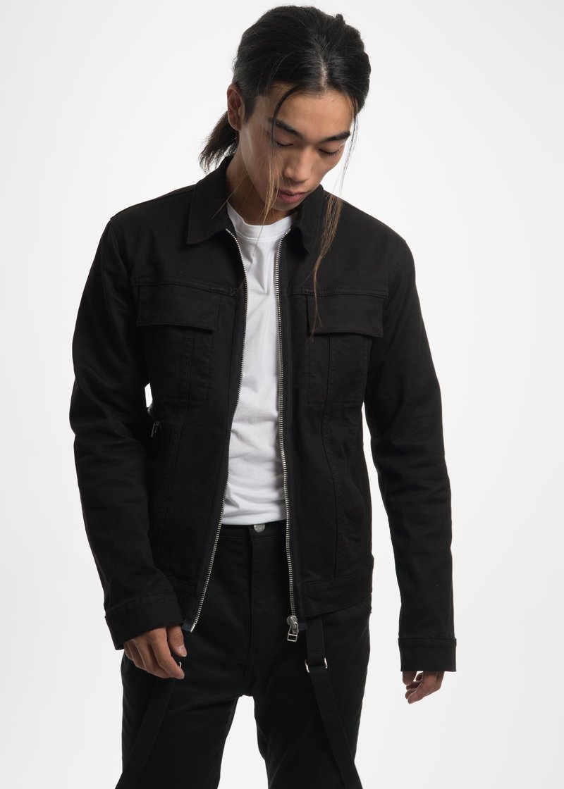 Helmut Lang Black Hand Print Zip Denim Jacket | Garmentory