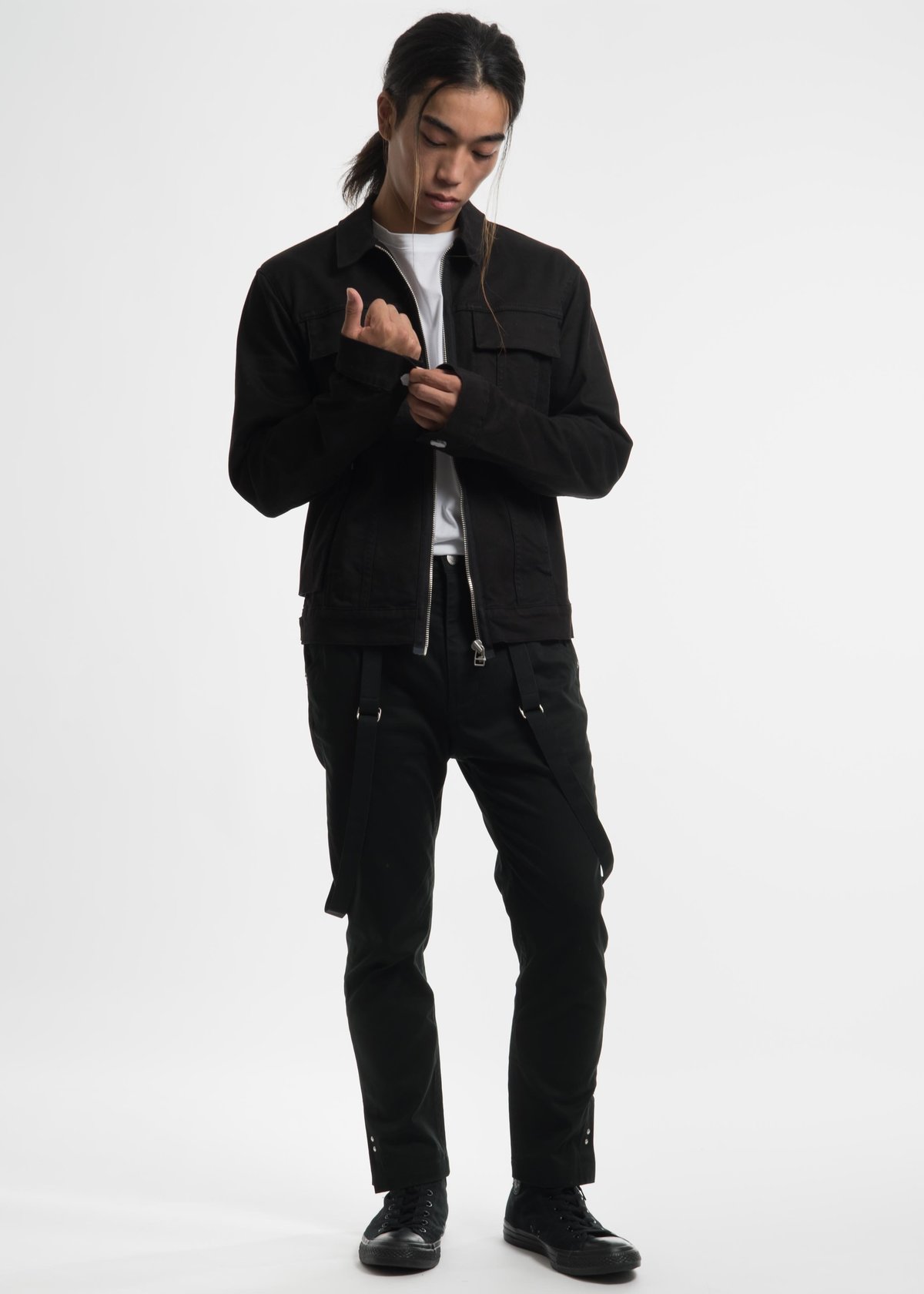Helmut Lang Black Hand Print Zip Denim Jacket | Garmentory