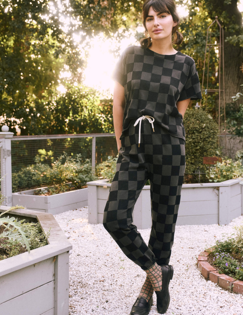 The The Stadium Sweatpant Washed Black Check Stamp