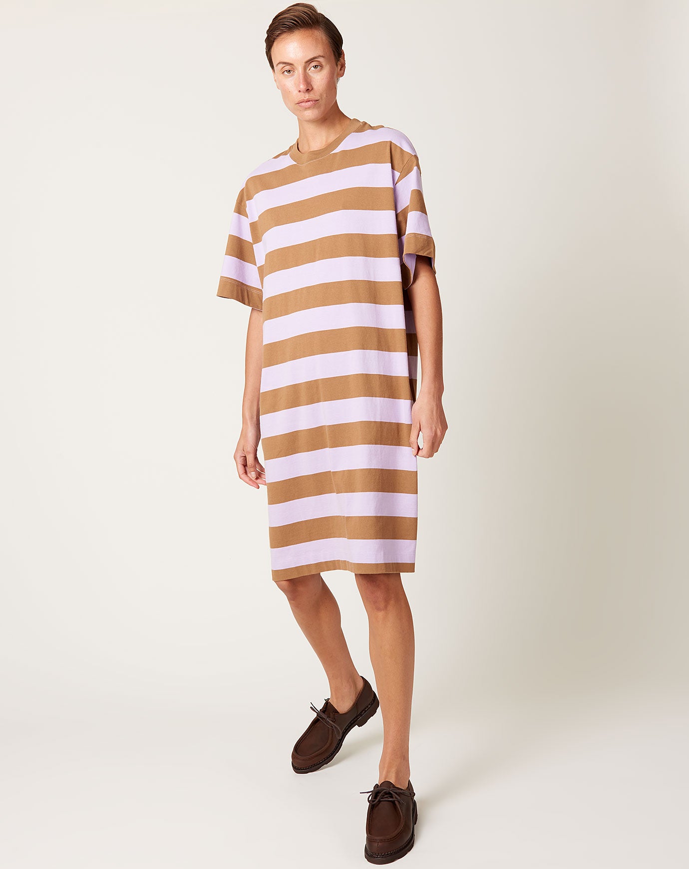 Kowtow T-Shirt Dress - Lilac Earth Stripe | Garmentory Kowtow T-Shirt Dress - Lilac Earth Stripe | Garmentory