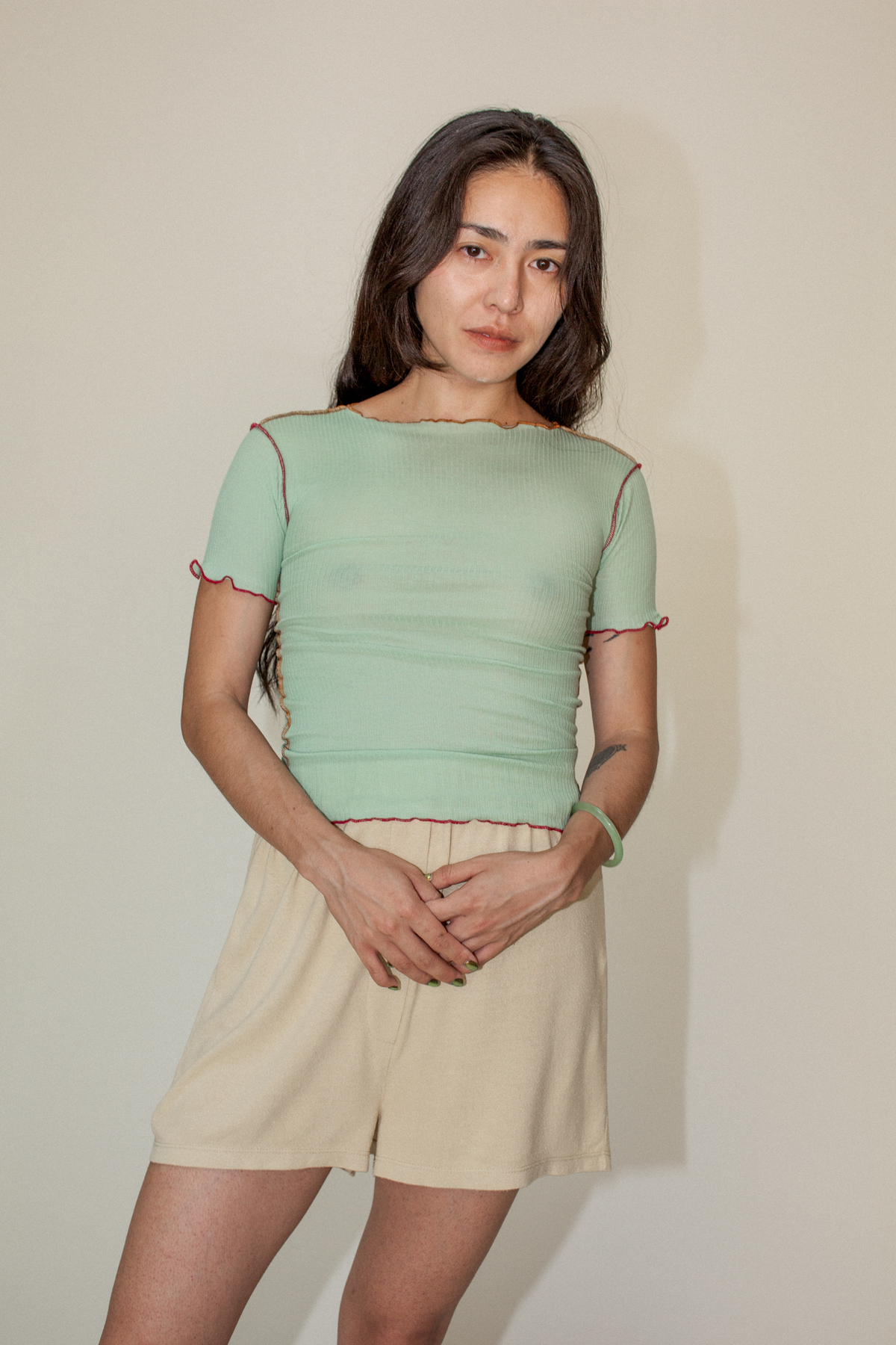 【新品未使用】BASERANGE VEIN TEE BAR GREEN S 新品未使用】BASERANGE VEIN TEE BAR GREEN S