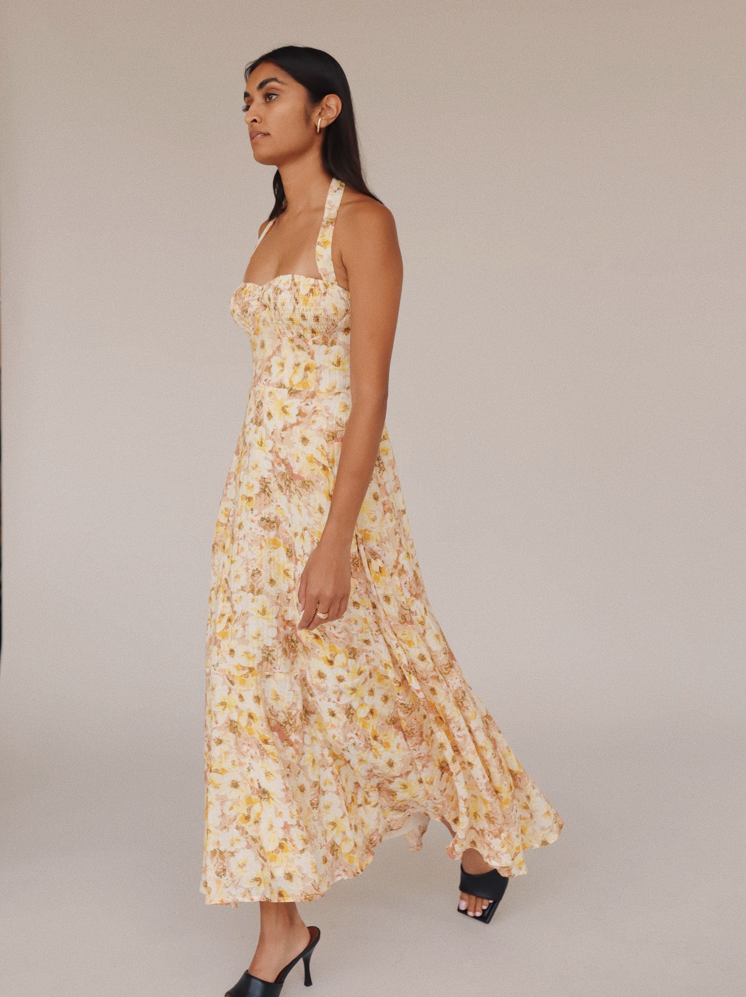mariella floral halter midi dress ASTR The Label - Yellow red homecoming dresses 2019