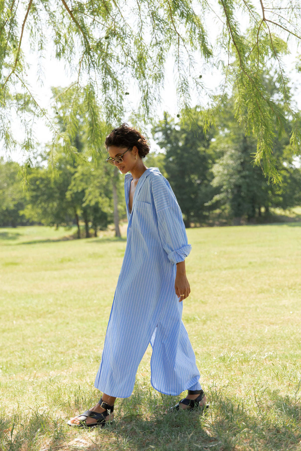 mamene shirt dress Phoebe Mini Shirt Dress in Twill Blue MAMNE