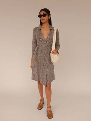 Vintage Herion Check Swirl Brown Wrap Dress | Garmentory Vintage Herion Check Swirl Brown Wrap Dress | Garmentory