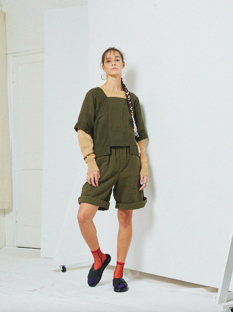 Atelier Delphine Wrinkled Cotton Block Top - Hunter Green Atelier Delphine Wrinkled Cotton Block Top - Hunter Green
