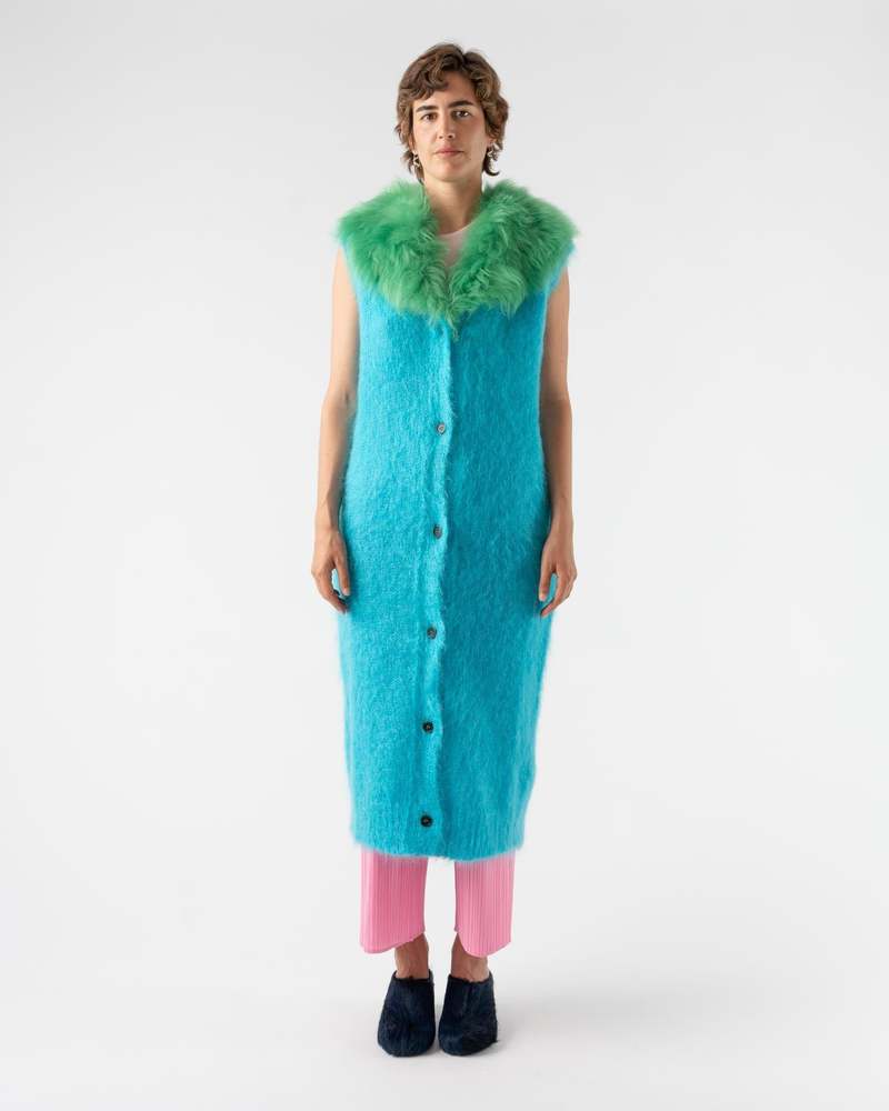 Marni Mohair Knit Waistcoat in Turquoise