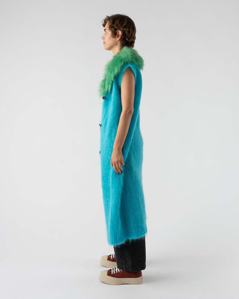 Marni Mohair Knit Waistcoat in Turquoise