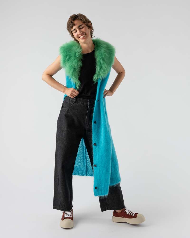 Marni Mohair Knit Waistcoat in Turquoise