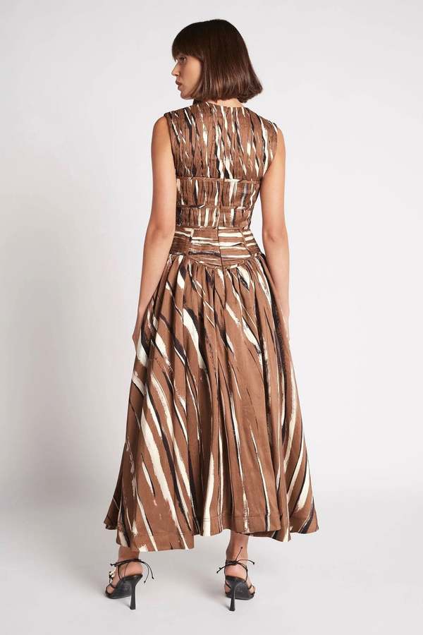 Aje Gabrielle Midi Dress - Neutral Stripe Print | Garmentory