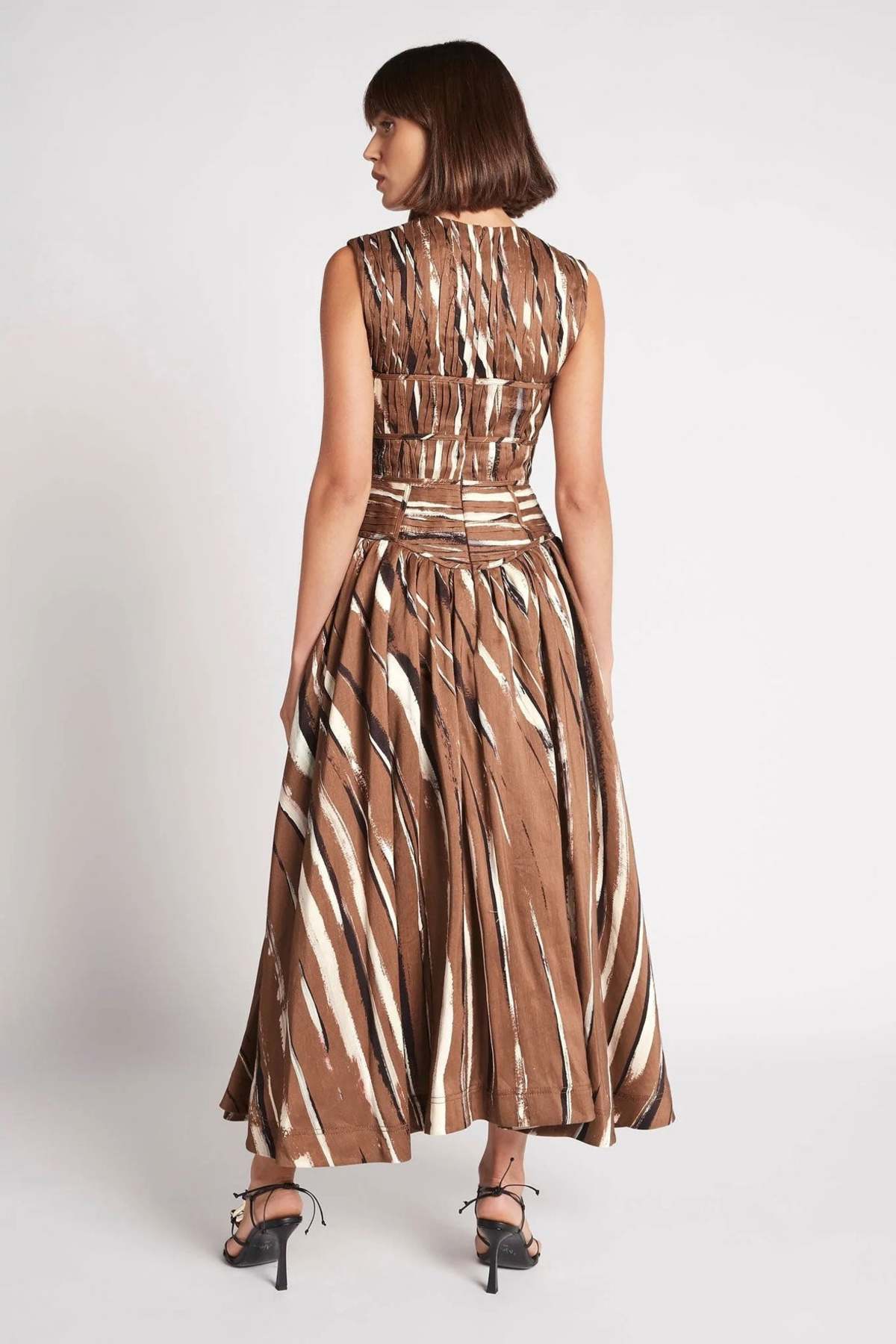 Aje Gabrielle Midi Dress - Neutral Stripe Print - Image 2 of 5