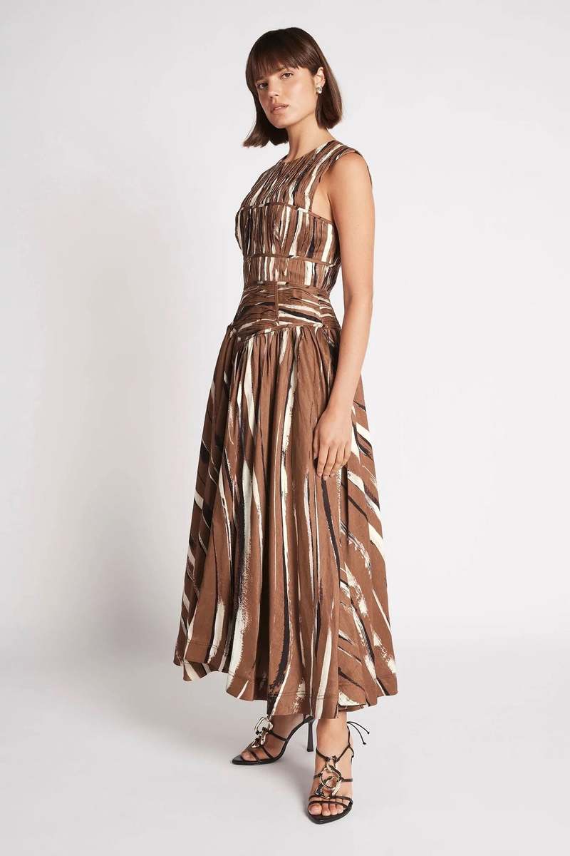 Aje Gabrielle Midi Dress - Neutral Stripe Print