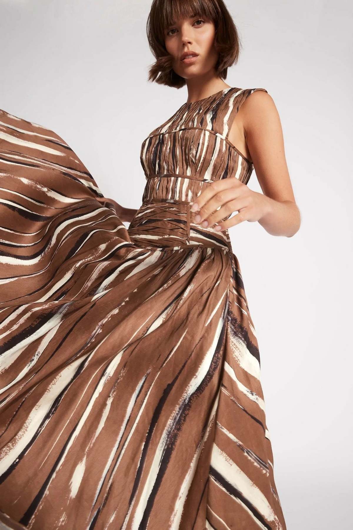 Aje Gabrielle Midi Dress - Neutral Stripe Print - Image 4 of 5