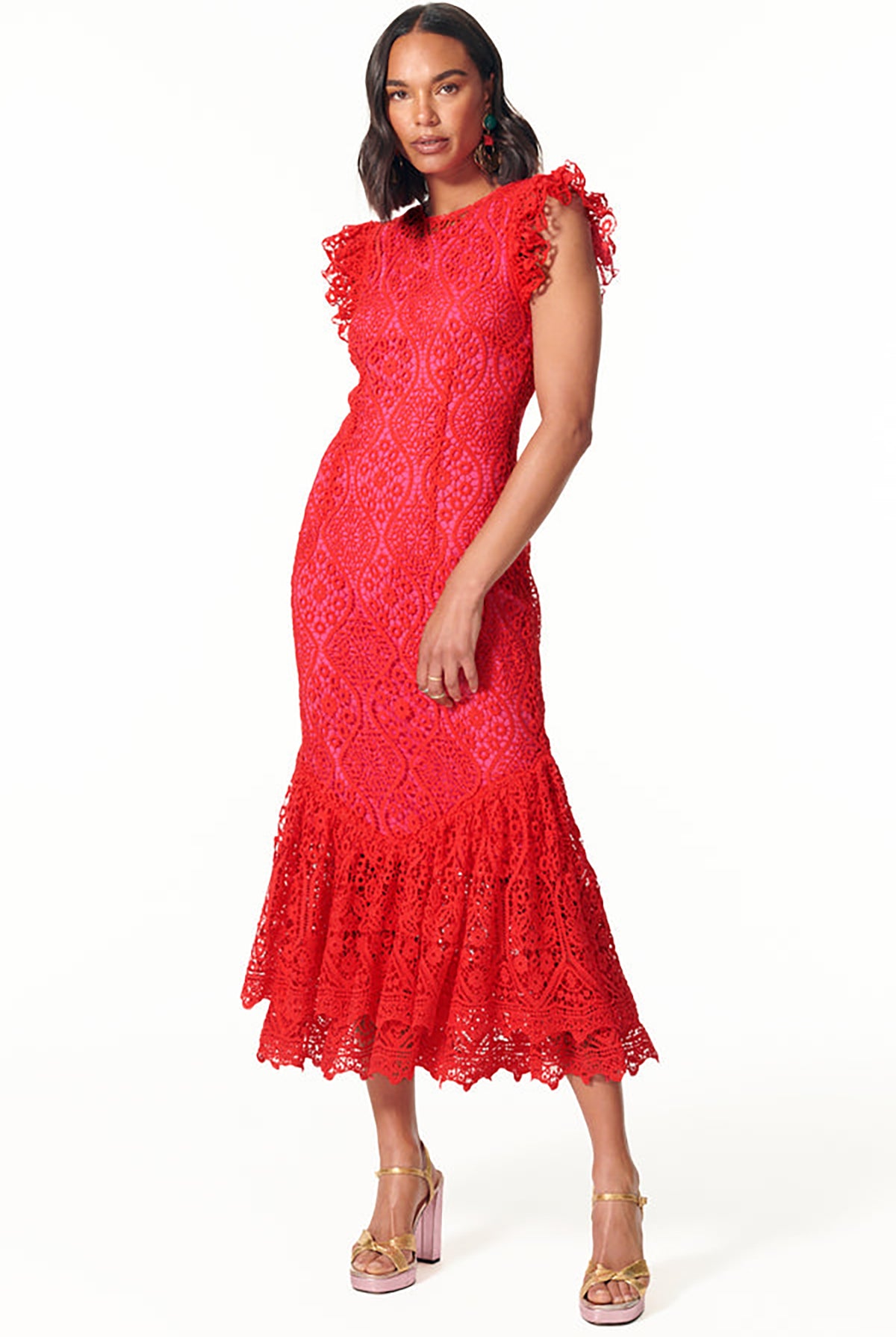 NEVER FULLY DRESSED Lace Frida Dress - Red