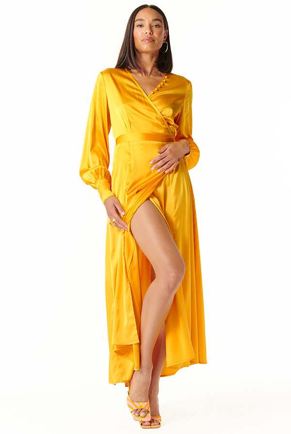 NEVER FULLY DRESSED Maxi Wrap Dress - Yellow | Garmentory
