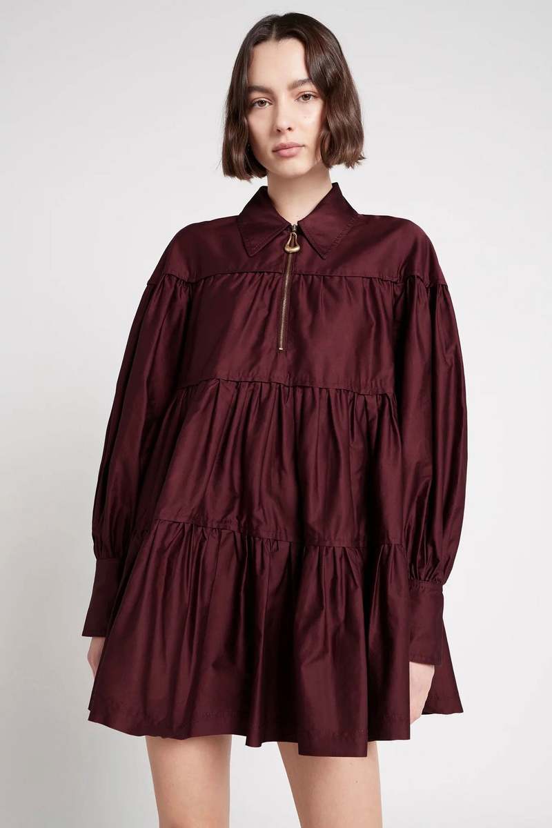 Aje Francis Zip Smock Mini Dress - Chestnut Red Aje Francis Zip Smock Mini Dress - Chestnut Red