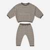 Kids Quincy Mae Waffle Top + Pant Set - Charcoal Stripe - Thumbnail 1