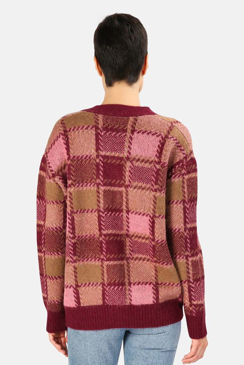 RE/DONE 90s Oversized Cardigan - Mulberry Plaid | Garmentory