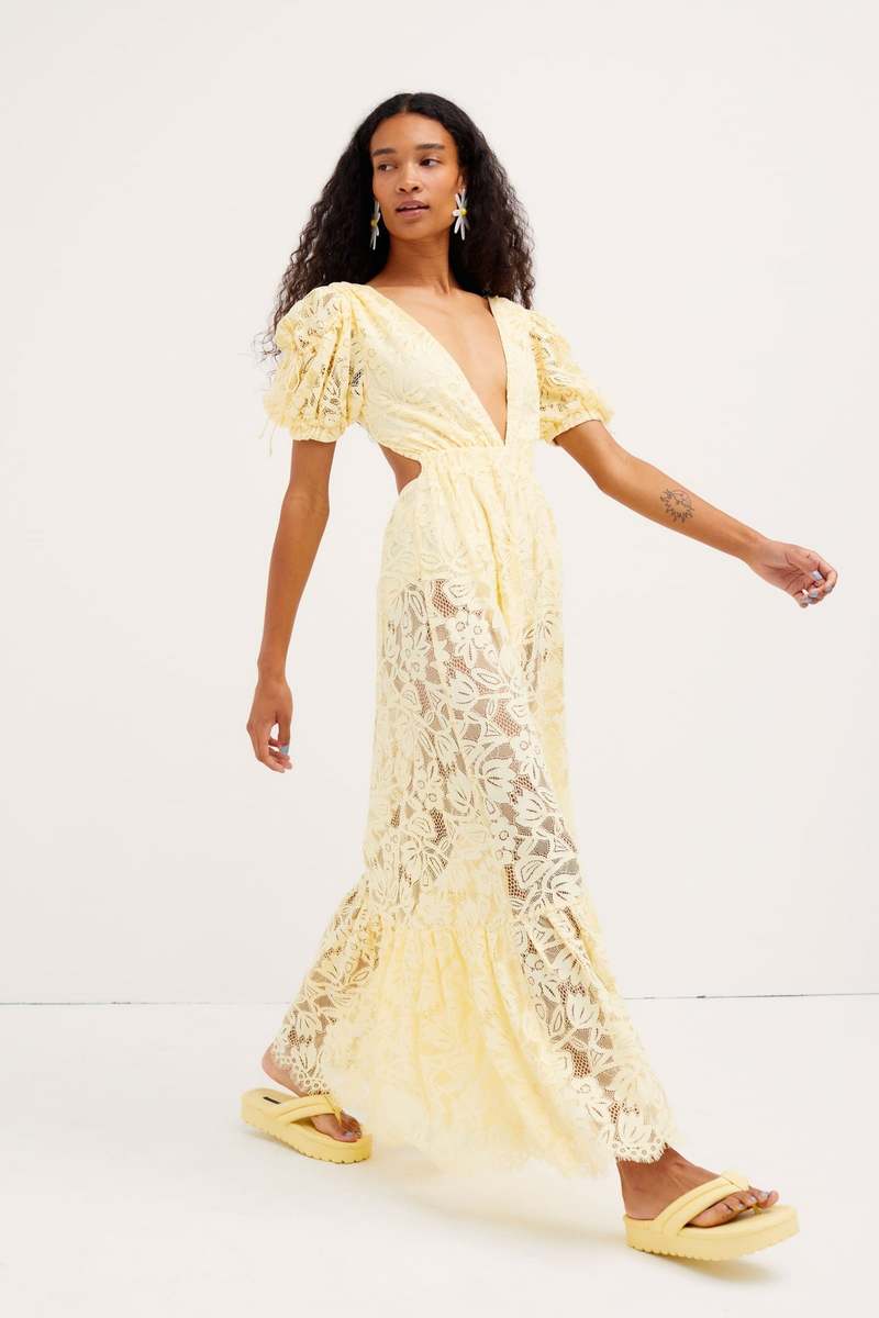 For Love & Lemons Bea Midi Dress - Yellow | Garmentory For Love & Lemons Bea Midi Dress - Yellow | Garmentory