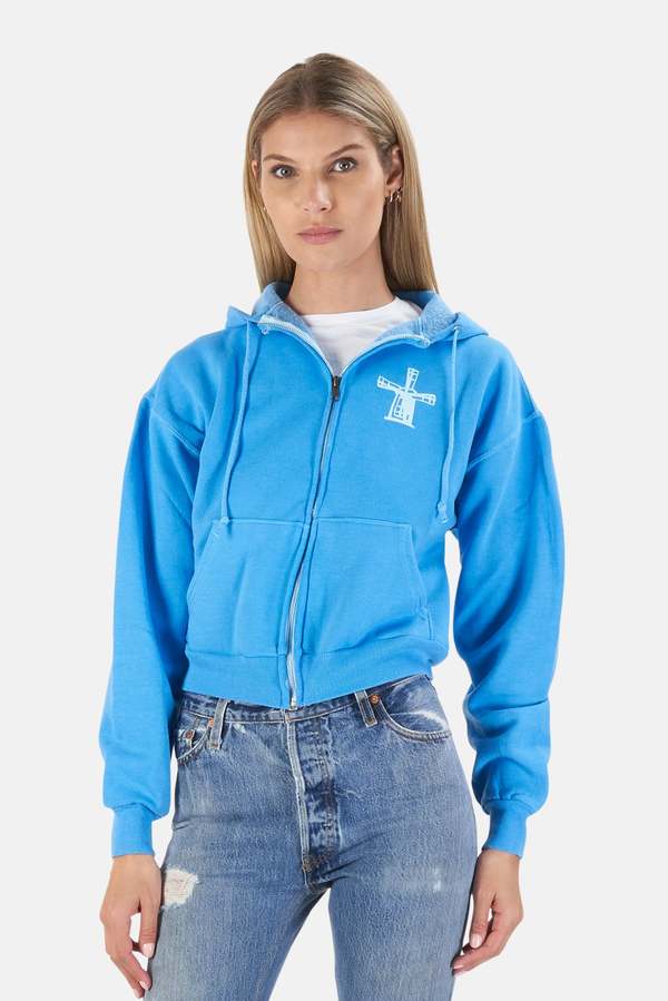 Blue and Cream Been Here Forever Windmill Crop Hoodie - Blue