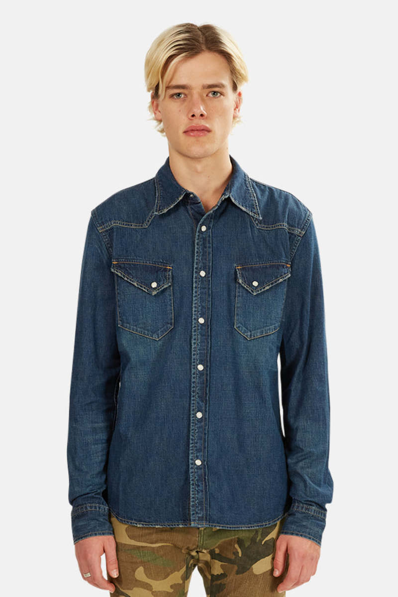 Remi Relief Denim Western Shirt - Blue | Garmentory