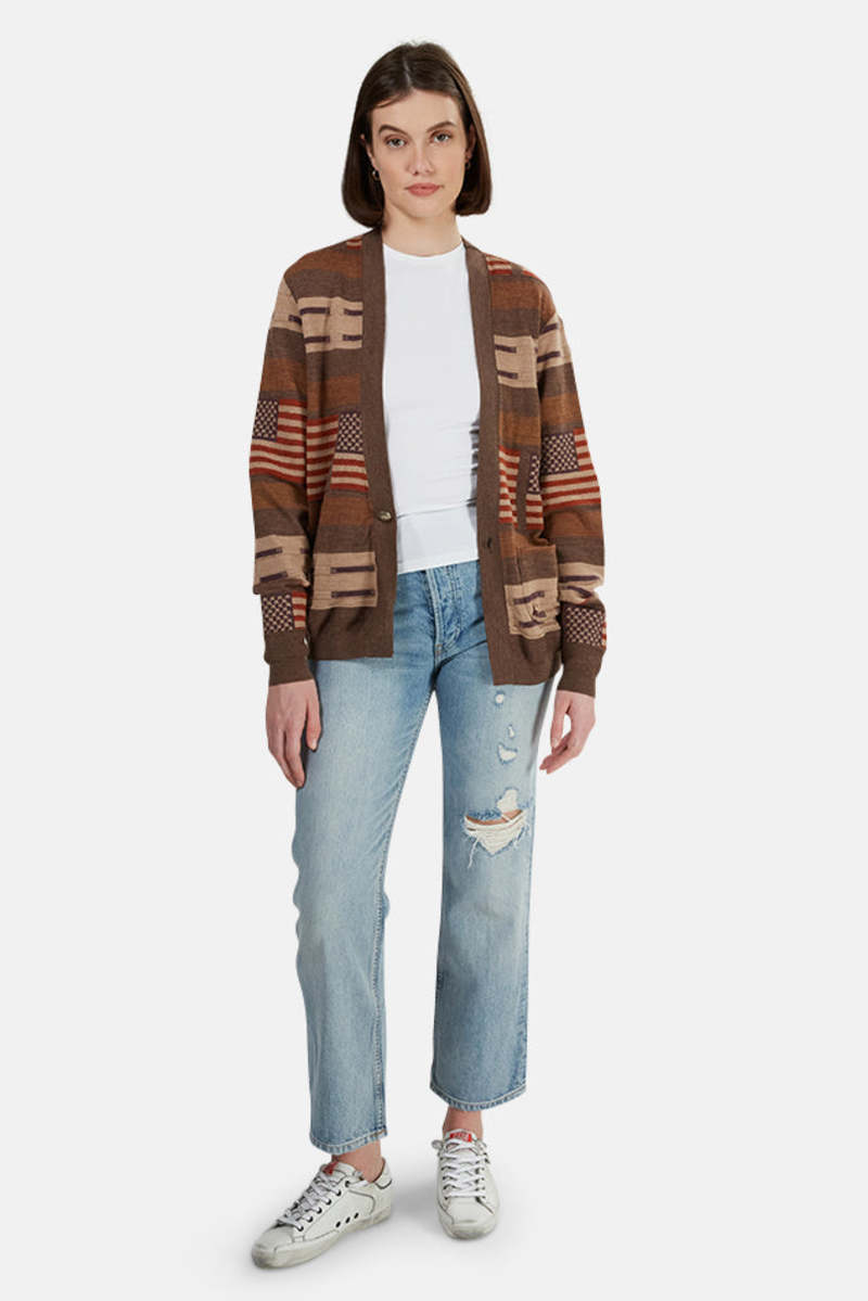 Remi Relief Wool Native Boarder Cardigan - Brown | Garmentory