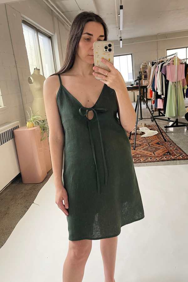 Eliza Faulkner Linen Slip Dress - Forest Green | Garmentory