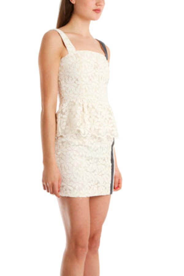 Charlotte Ronson Peplum Dress with Leather Detail - Cream | Garmentory