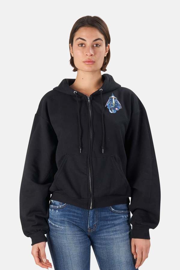 Blue&Cream Cosmic Trip Crop Zip Hoodie - Black